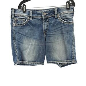 Silver Jeans Shorts Womens 32 Blue Denim‎ Suki Surplus Short Distressed Raw Hem